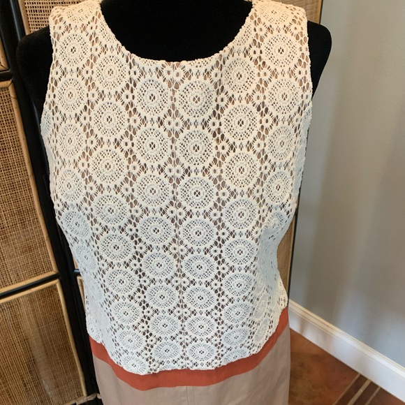Anne Klein shift dress size 8 new without tags Lace top Tan Midi sleeveless - Picture 2 of 12